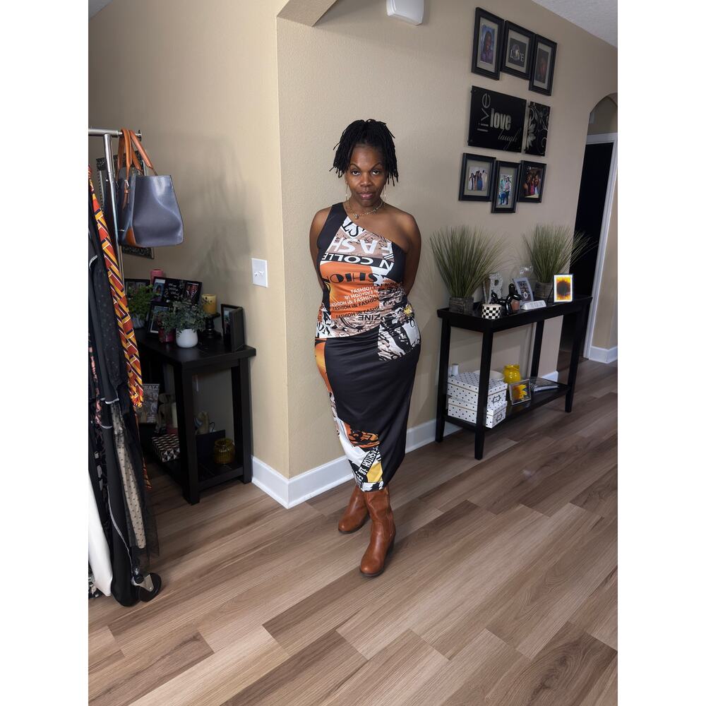 One-Shoulder Fitted Graffiti Knit Print for Women, Plus Size African Dress